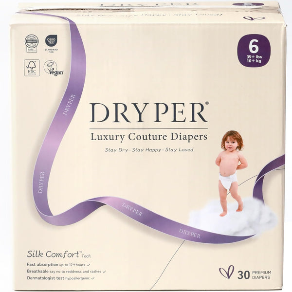 DRYPER Baby Diaper, Disposable Diaper Newborn Nappies Size 6 (35+ lbs), 3D Leak