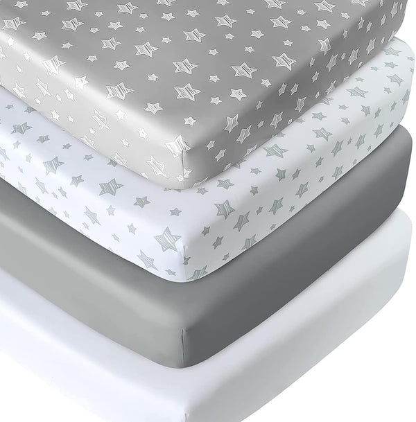 Crib Sheets for Boys or Girls 4 Pack, Fitted Crib Sheet for