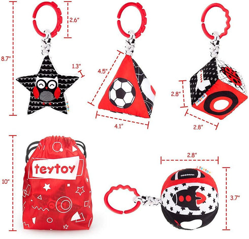 teytoy High Contrast Baby Stroller Toy, Black and White Infant Pattern Rattle, Easy Clip Hanging Toy for Newborns