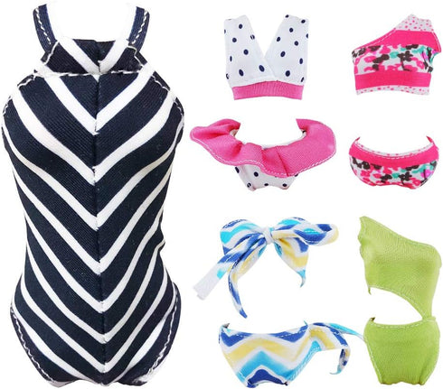 E-TING 11 Items, 3 Pcs Doll Beach Bikini Swimsuit + 3 Pcs Swim Ring + 5 Pairs Shoes for 11.5 Inch Girl Doll (Random