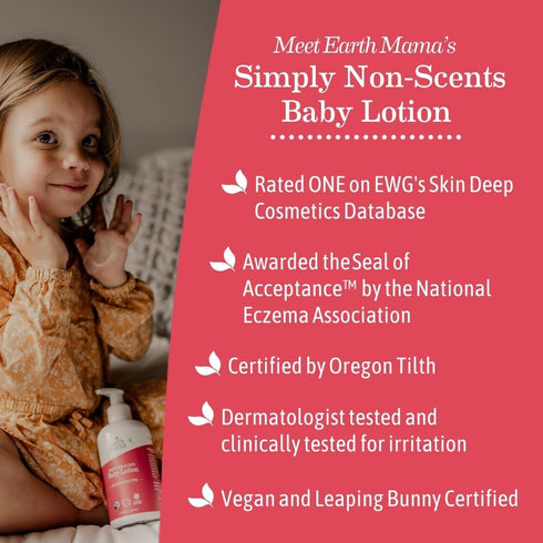 Earth Mama Simply Non-Scents Baby Lotion, 8-Fl oz - Organic Moisturizer for Dry Skin with Calendula Cream & Aloe