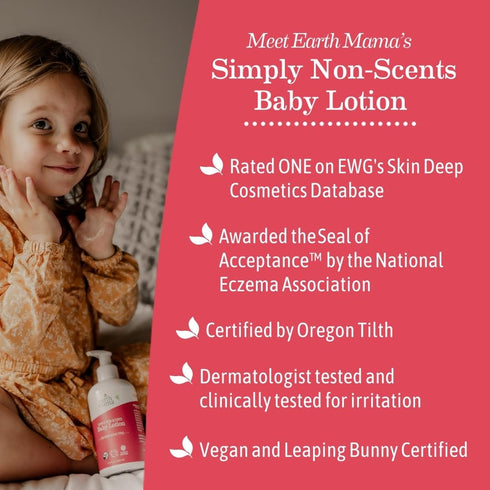Earth Mama 8-Fl oz (2-Pk) Simply Non-Scents Baby Lotion for Dry Skin, Calendula Cream for Newborn Skin Care, Organic