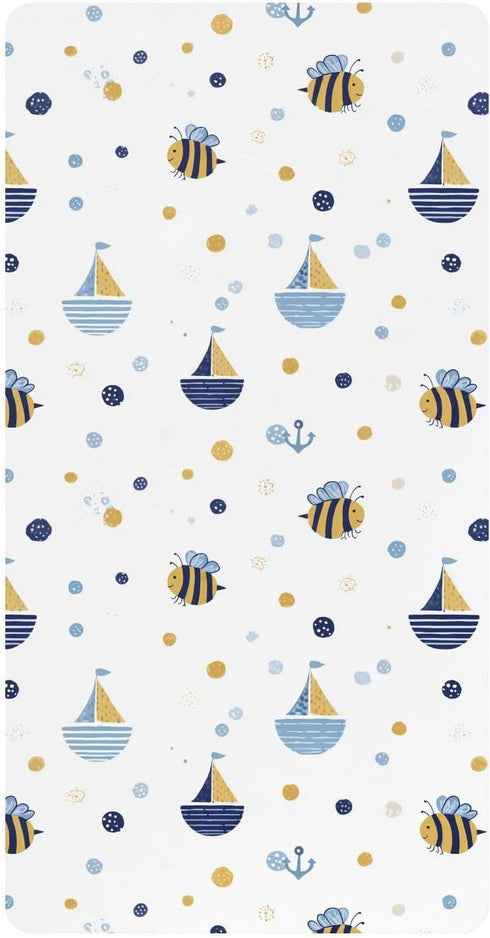 miaozhen Cotton Baby Crib Sheets Soft Breathable Funny Ocean Bee White Children Crib