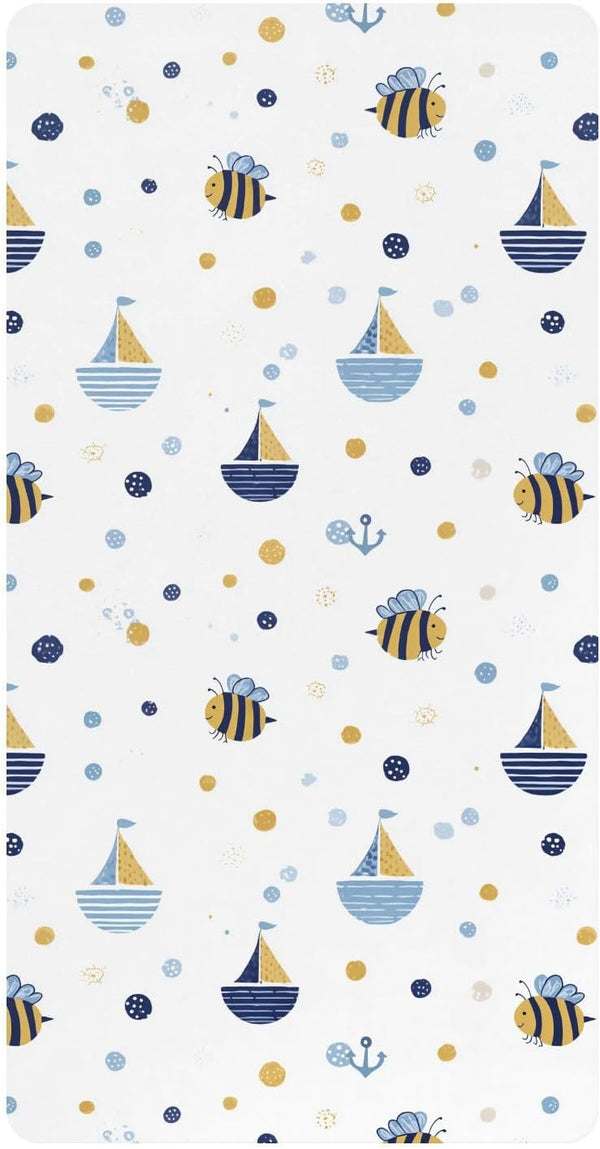 miaozhen Cotton Baby Crib Sheets Soft Breathable Funny Ocean Bee White Children Crib