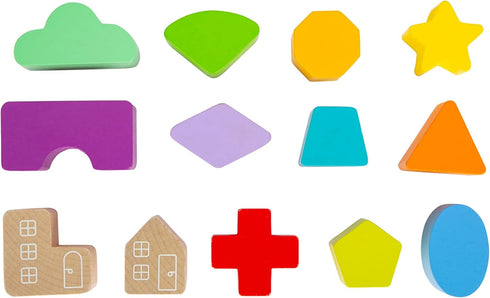 Wooden Rainbow Shape Sorter Cube - Sorting Toy with 13 Geometric Shapes, Educational Game for Ages 12+ Months