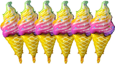 6 Pack Rainbow Ice Cream Cone Balloon Candies Sweetmeat Food Party Supplies For Birthday Wedding Baby Shower, Big Ice