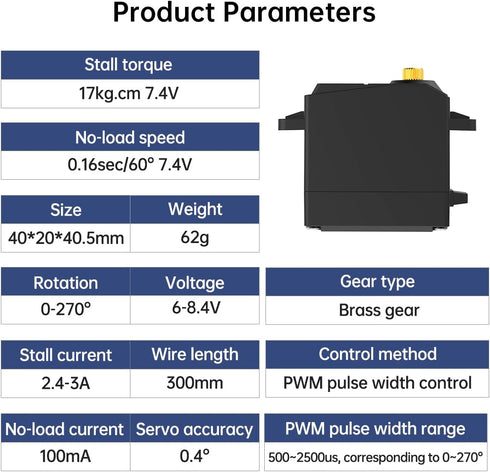 LD-3015MG Standard Full Metal Gear Digital Servo with 17kg High Torque for RC Robot Car