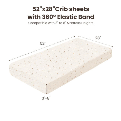 2 Pack, 52"x28" Konssy Muslin Crib Sheets for Boys, Soft Cotton Neutral Baby Sheets for Standard Crib Mattress (Coffee