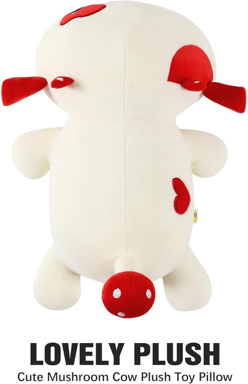 Onsoyours 12" Cute Cow Plushie - Soft Squishy Mushroom Cow Toy Pillow for Kids (Red Mushroom Cow)