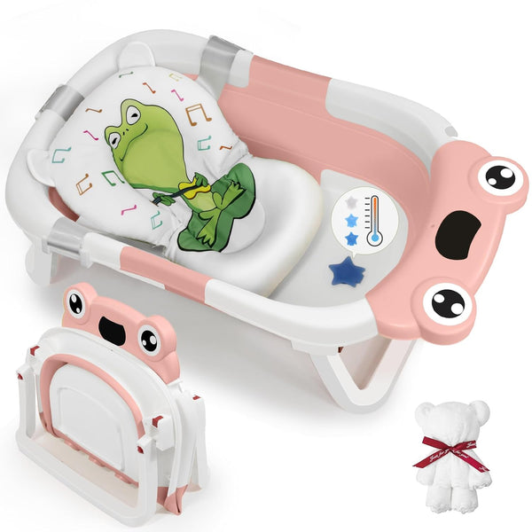 DEANIC Collapsible Baby Bathtub with Baby Washcloth, Portable Infant Bathtub with Soft