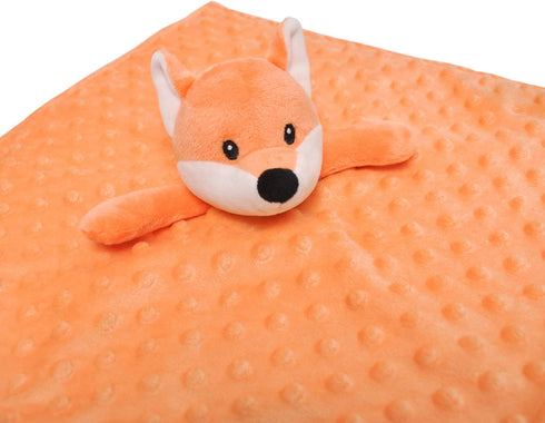 BORITAR Fox Baby Security Blanket Soft Minky Dot Fabric Lovey Blanket with Cute Woodland Pattern Backing Stuffed Plush Cuddle for Newborn Infant Gifts Orange 14 Inch by BORITAR