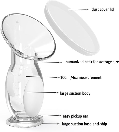 4oz/100ml Silicone Manual Breast Pump - Capacity, Food Grade, Soft Bottle for Gentle Breast Milk Collection