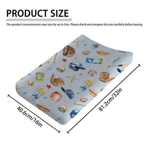 Watercolor Baseball Baby Changing Pad Covers Patriotic American Sports Diaper Changing Table Cover Sheets for Boy Girl Outdoor Sports Lovers Soft Stretchy Diaper Changing Table Sheets Mats 32''x16''