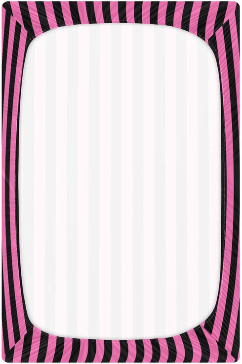 Pigsaly 28x52 inch Crib Sheets Hot Pink Black Vertical Stripes Baby Sheet for Standard Crib Mattress Boys Girls Toddler