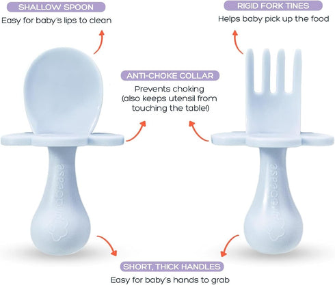 Grabease Baby Feeding Utensils Set, 1 Set, Blue - Self Feeding Baby Fork and Spoon, BPA-Free & Phthalate-Free for Baby