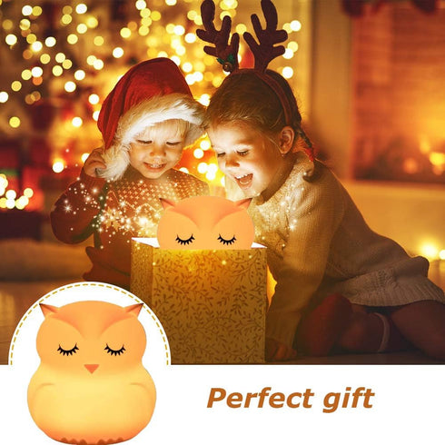 Owl Night Light Baby Bedside Lamp - Silicone Nursery Lamp for Breastfeeding, Adjustable Brightness & Color, Holiday