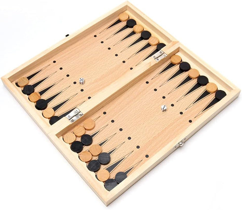 Folding Storage Wooden Chess Set, 3 in 1 Chess Board Game for Adults and Kids (Chess, Backgammon, Checkers)