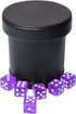 PU Leather Dice Cup with Lid, Purple Velvet Interior Quiet Shaker Cup Including 6 Purple Translucent Dice