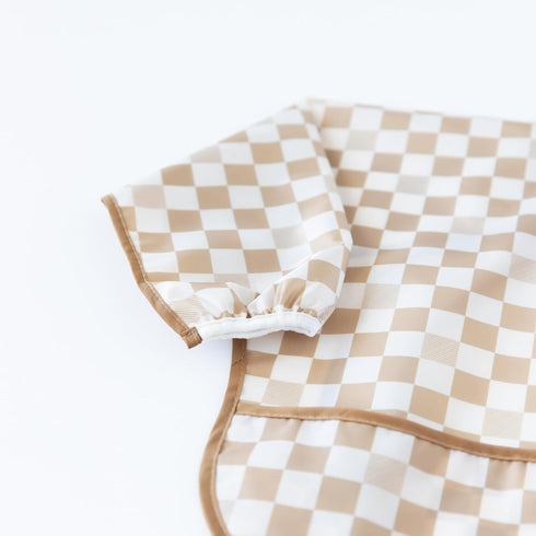 Bumkins Sleeved Bib for Baby and Toddler, Essential Long Sleeve Mess Saving Food Catcher, 6-24 Mos, Sand Check