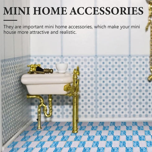 Doll House Furniture 27pcs Miniature Mosaic Floor Tile Sheet for Blue and White Tile Flooring