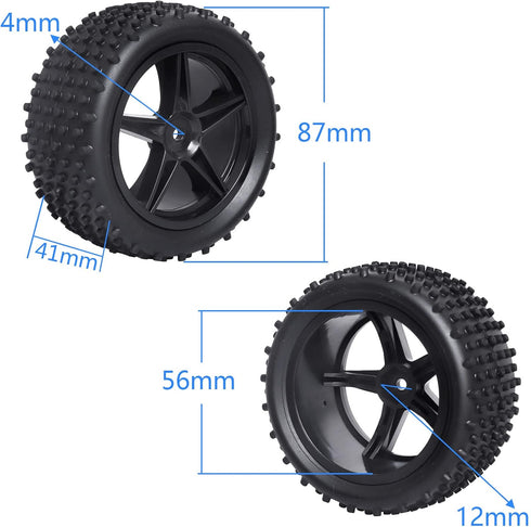 Hobbypark Front and Rear Tires & Wheels Set, 12mm Hex Hubs for Redcat HPI Exceed RC 1/10 Off Road Buggy