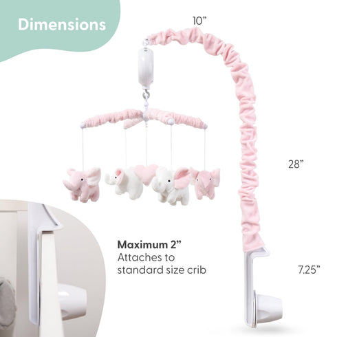 12 The Peanutshell Crib Mobile for Girls - Soft Pink Musical Baby Crib Mobile with Lullabies, Cute Elephant Baby Pink