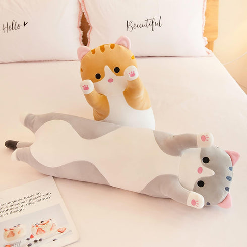 Soft Cat Plush Pillow - Long Stuffed Animals Sleeping Pillow, Cute Long Body Pillow Gift for Kids (43.5inch, Grey)