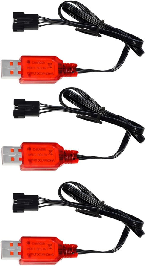 3PCS 7.4V SM-4P Plug USB Charging Cable for DE36W DE65 HM202 EC08 EC16 RC Car, Off-Road Vehicle, M416 Electric Gel Ball
