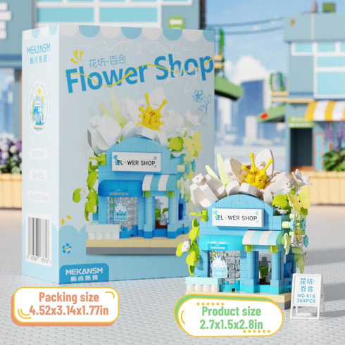 Jollcnoia Set Lilies Mini Flower Shop Building Toy Street City Store View Micro House Toys Festival Blocks for Home