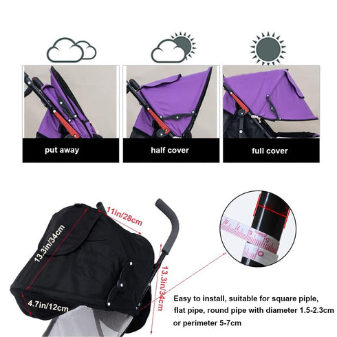 Stroller Sun Shade Cover - Adjustable Retractable Canopy Awning for Pushchair, Baby Buggy with Pockets and Mesh Window