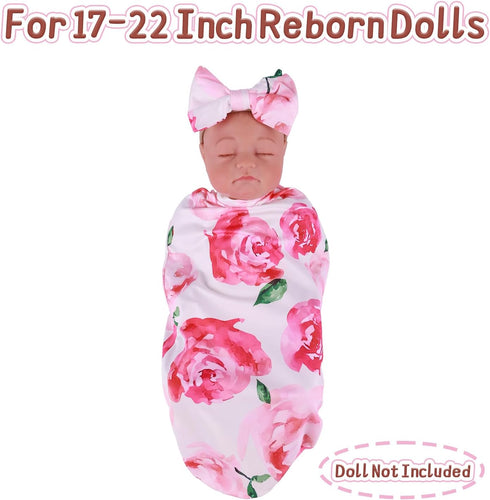 BABESIDE Reborn Baby Doll Blanket with Doll Headband for 17-22 Inch Babydolls, Baby Doll Wrap Towel Set
