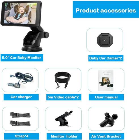 Generic 2 5" Car Baby monitorrBaby Car Camera for Kids - Dual Channel Car Baby Monitor with Split Screen,Night Vision