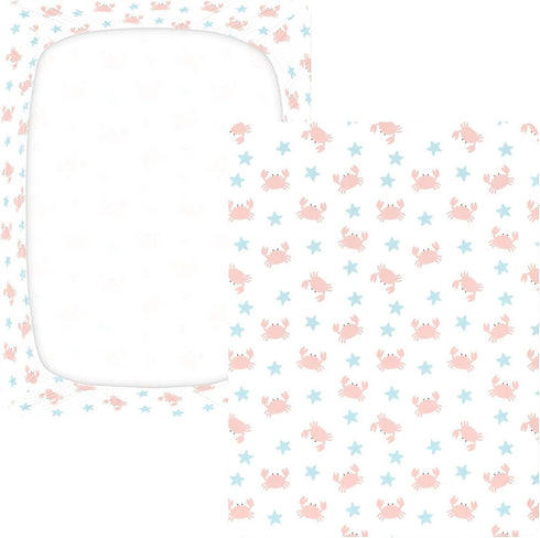 Jynexis 52x28 Crab Star White Pattern Baby Crib Sheets, Cotton Fitted Crib Sheet, Soft Breathable, Fits Standard