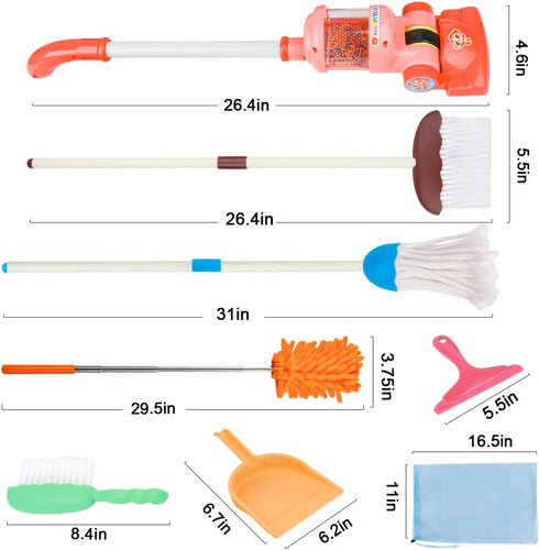 Set 8Pcs Meland Kids Cleaning - Toddler Broom and Toy Vacuum Cleaner, Pretend Play Children House Cleaning Toys