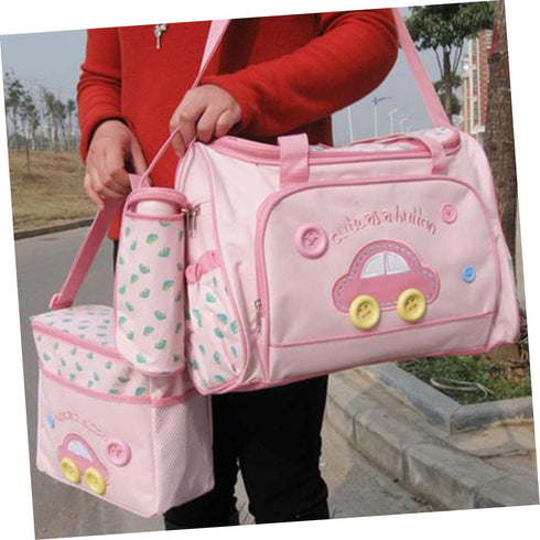 Set UPKOCH Large Capacity Diaper Bag for Moms Multi-functional Travel Handbag Changing Pad Stylish Car Pattern Pink