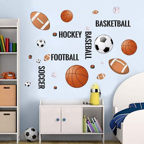 Supzone Sport Balls Wall Stickers Boys Wall Decals for Basketball Soccer Baseball Football Hockey Playroom Decor