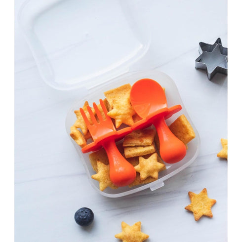 Grabease Baby Fork and Spoon Set, BPA-Free Self-Feeding Cutlery for Toddlers, Orange Utensils