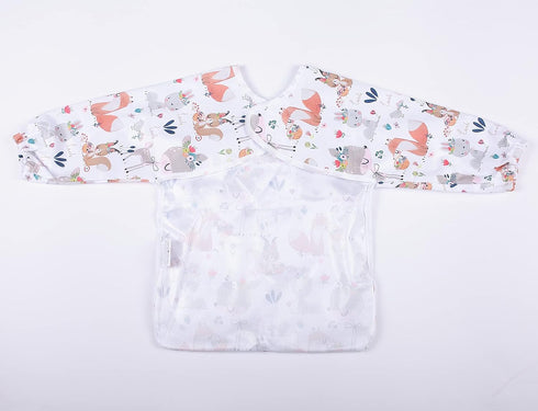 Baby Bib Sleeved Shirt with Pocket for Toddler Ages 1-3 (Deers Rabbits)