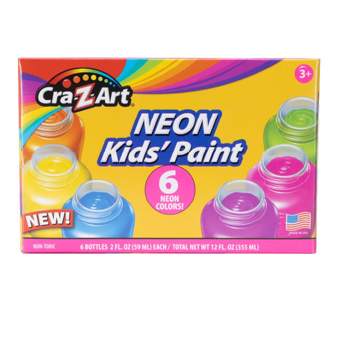 Cra-Z-Art 6 Colors Neon Washable Kids Paint Set, 2oz Jars