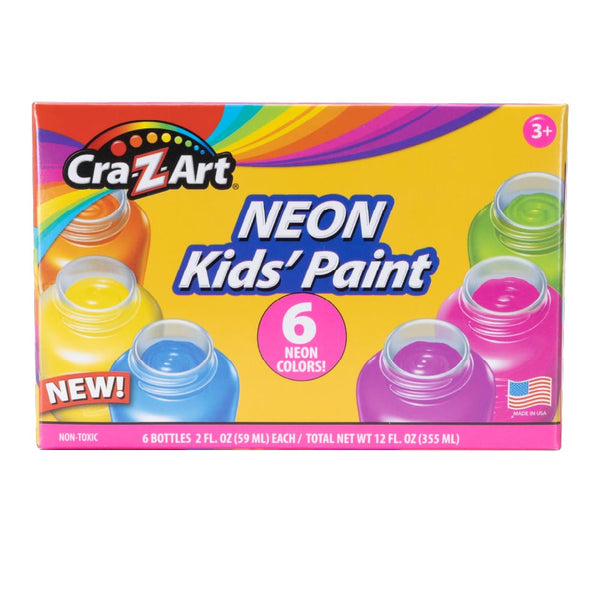 Cra-Z-Art 6 Colors Neon Washable Kids Paint Set, 2oz Jars