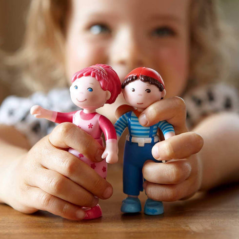HABA Little Friends Matze - 4" Boy Dollhouse Toy Figure with Blue Overalls and Red Cap