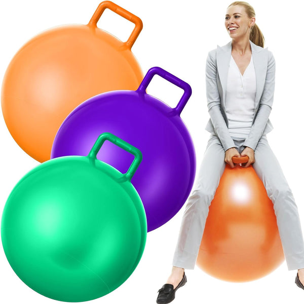 Lewtemi 3 Pcs 29 Inch Bouncing Ball with Handle, Outdoors Hopper Ball with Air Pump for Sports School Games (Purple,