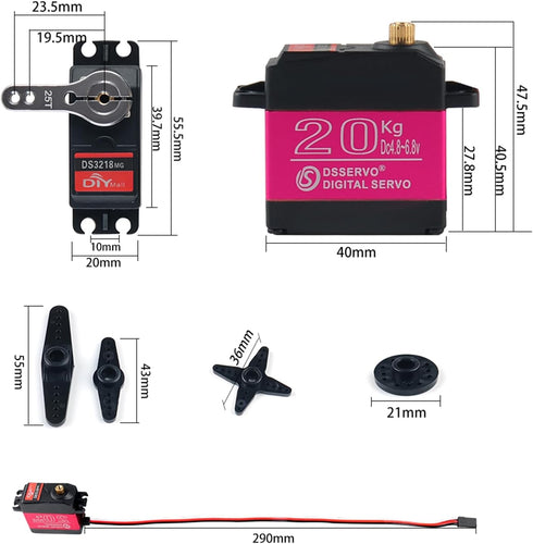 2PCS DS3218 20kg Servo 270 Degree High Torque Waterproof Servo Full Metal Gear with 25T Servo Horn for RC Car