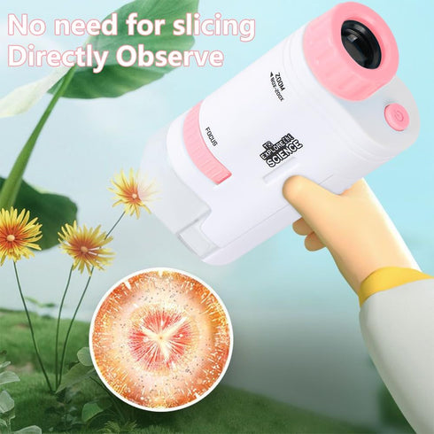 Microscope Pocket Handheld Miniscope 80X-200X Portable with LED Light for Learning and Exploring (Pink)