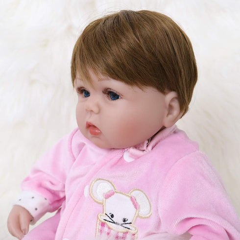 ENADOLL 16 inch Reborn Baby Doll, Realistic Silicone Vinyl Pink Mouse, Weighted Soft Body Gift Set for Ages 3+