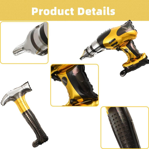 Hammer Balloons Drill Balloons, Inflatable Tools for Construction Foil Balloons, Birthday Theme Party Decoration
