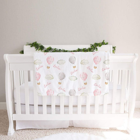 Lovable Gift Co Hot Air Balloons Personalized Baby Receiving Swaddle Blanket, Pink
