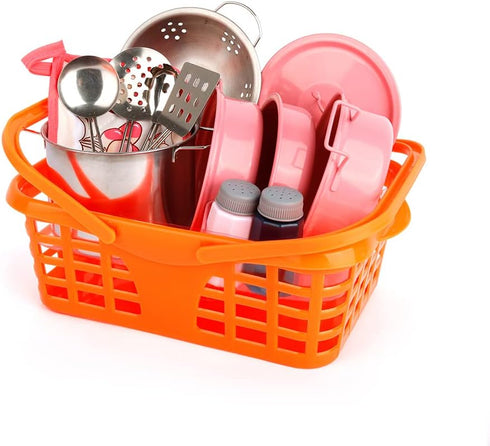 Kids Play Kitchen Toy Accessories Set, Colorful Stainless Steel Pots and Pans, Birthday Gifts for 3+ Girls Boys (Pink)