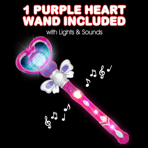 ArtCreativity 13.5 Inch Purple Light Up Heart Toy Wand with Sound - Spinning LEDs and Sound Effects for Kids