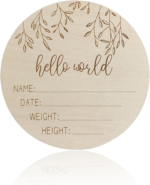 Hganxiu Baby Announcement Sign Name,Hello World Newborn Sign,4 Inch Wooden Welcome Baby Milestone